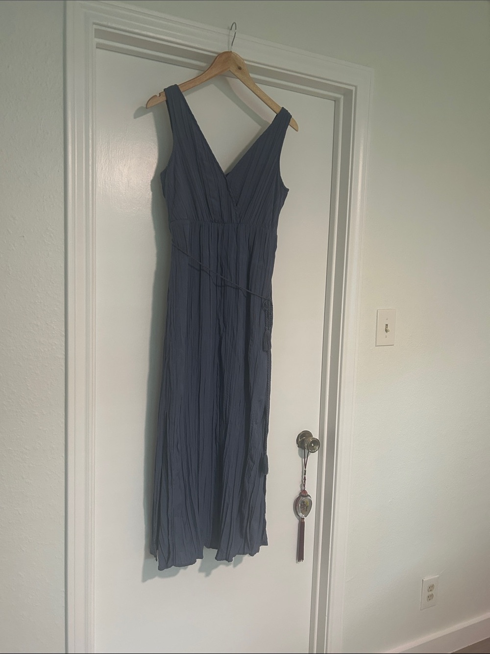 Shinestar Sleeveless V-Neck Maxi Dress in Slate Blue